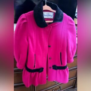 Gallery Bright Fuchsia Pea Coat with Black Trim